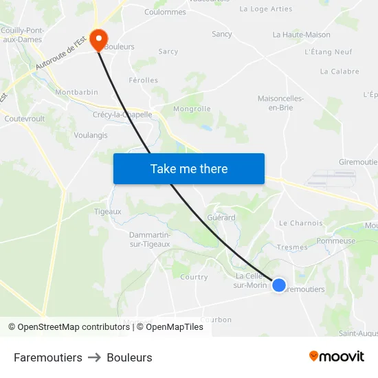 Faremoutiers to Bouleurs map