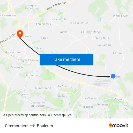 Giremoutiers to Bouleurs map