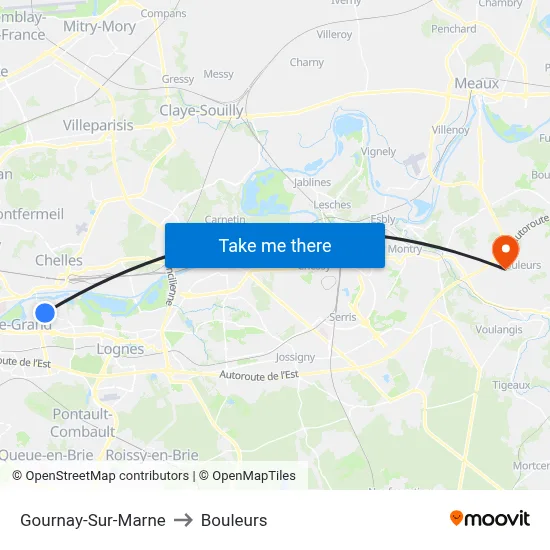 Gournay-Sur-Marne to Bouleurs map