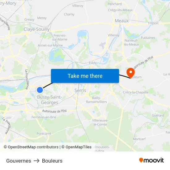 Gouvernes to Bouleurs map