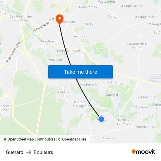 Guerard to Bouleurs map
