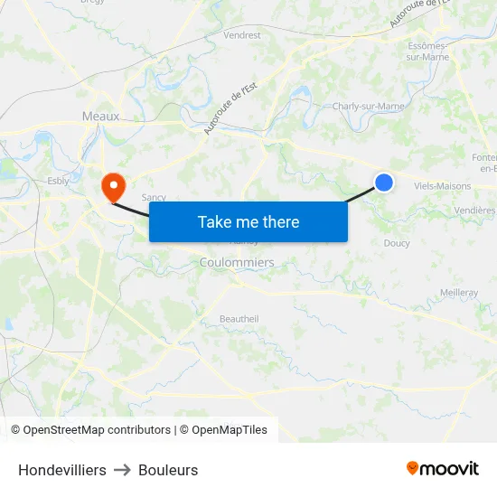 Hondevilliers to Bouleurs map
