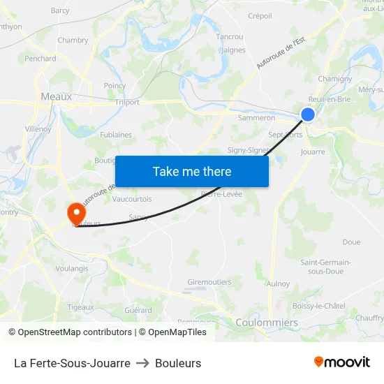 La Ferte-Sous-Jouarre to Bouleurs map