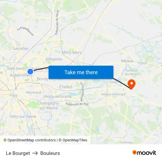 Le Bourget to Bouleurs map