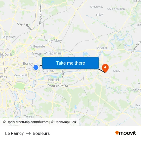 Le Raincy to Bouleurs map
