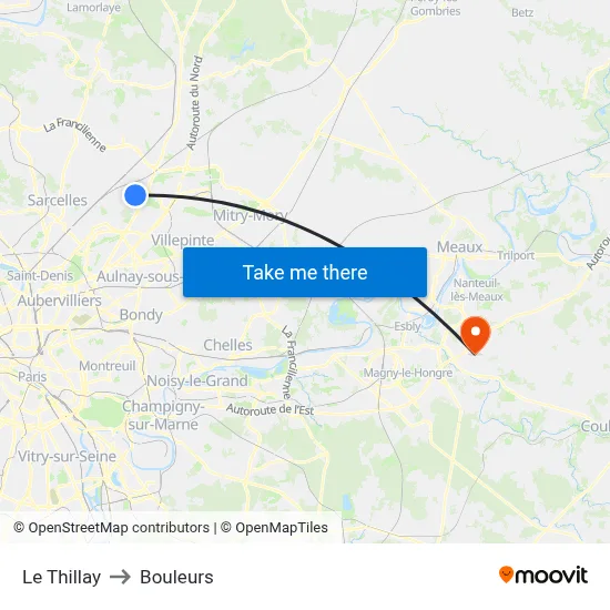 Le Thillay to Bouleurs map