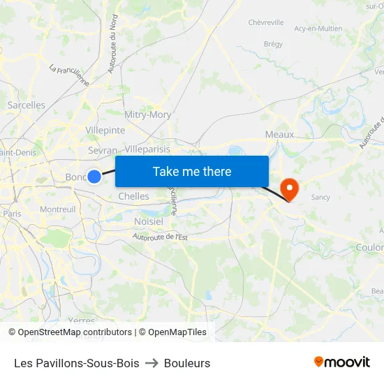 Les Pavillons-Sous-Bois to Bouleurs map