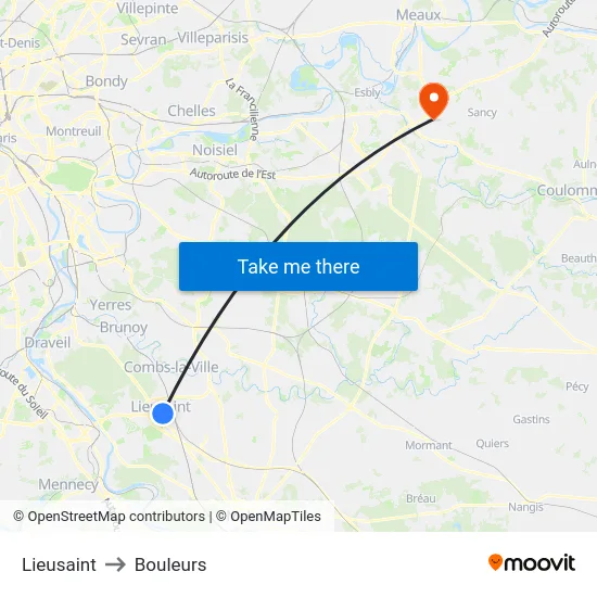 Lieusaint to Bouleurs map