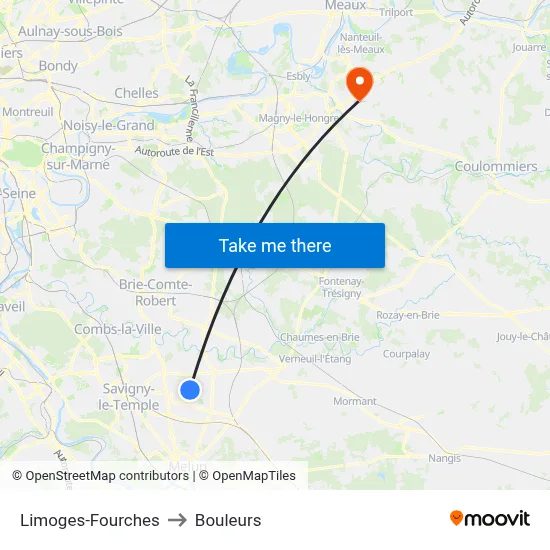Limoges-Fourches to Bouleurs map