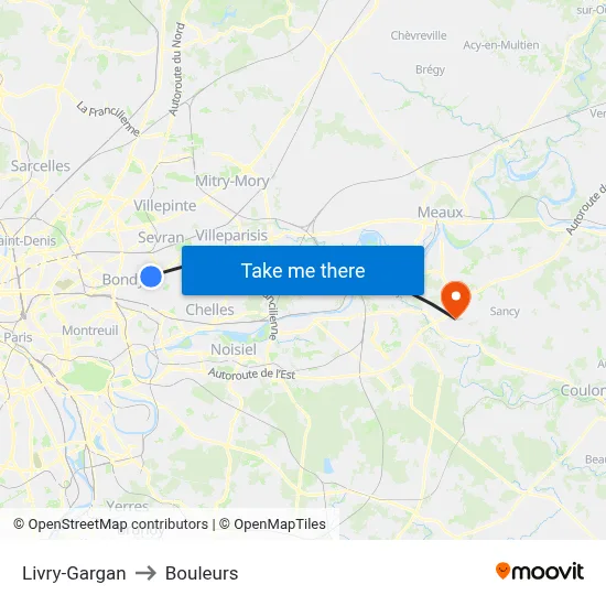 Livry-Gargan to Bouleurs map