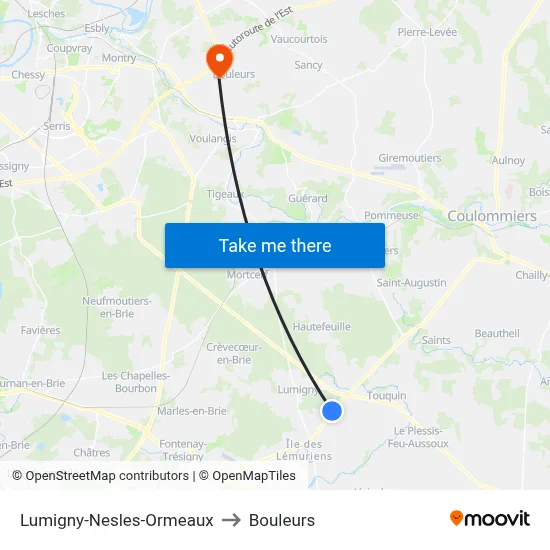Lumigny-Nesles-Ormeaux to Bouleurs map