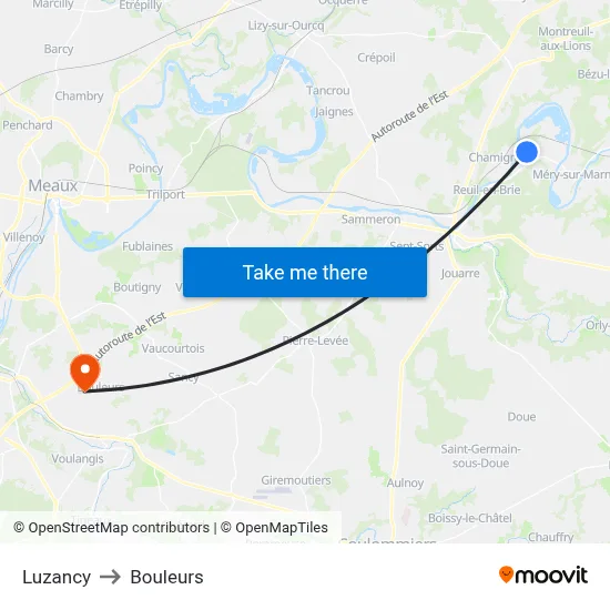 Luzancy to Bouleurs map