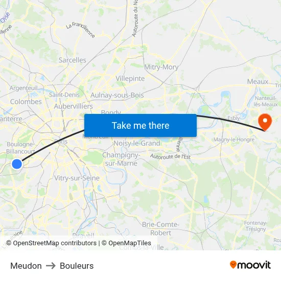 Meudon to Bouleurs map