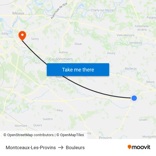 Montceaux-Les-Provins to Bouleurs map