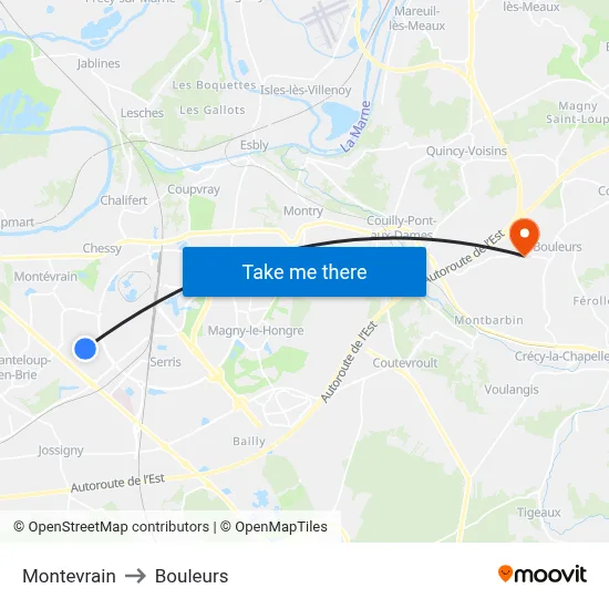 Montevrain to Bouleurs map