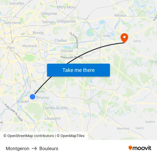 Montgeron to Bouleurs map
