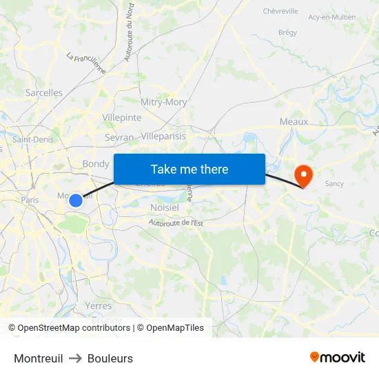 Montreuil to Bouleurs map