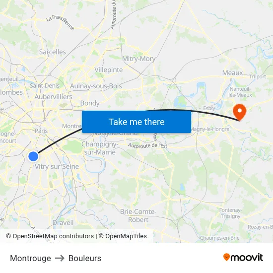 Montrouge to Bouleurs map