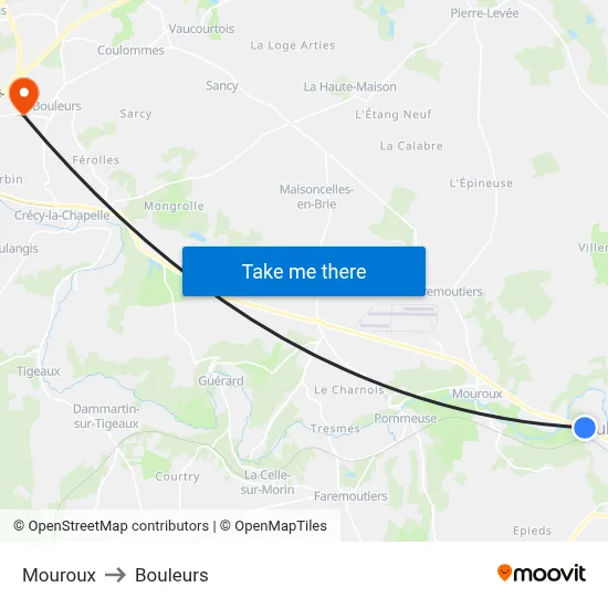 Mouroux to Bouleurs map