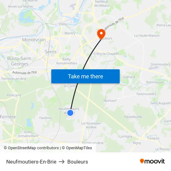 Neufmoutiers-En-Brie to Bouleurs map
