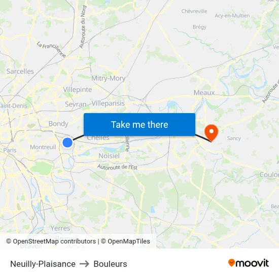 Neuilly-Plaisance to Bouleurs map