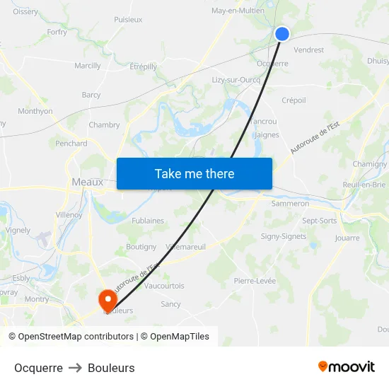 Ocquerre to Bouleurs map