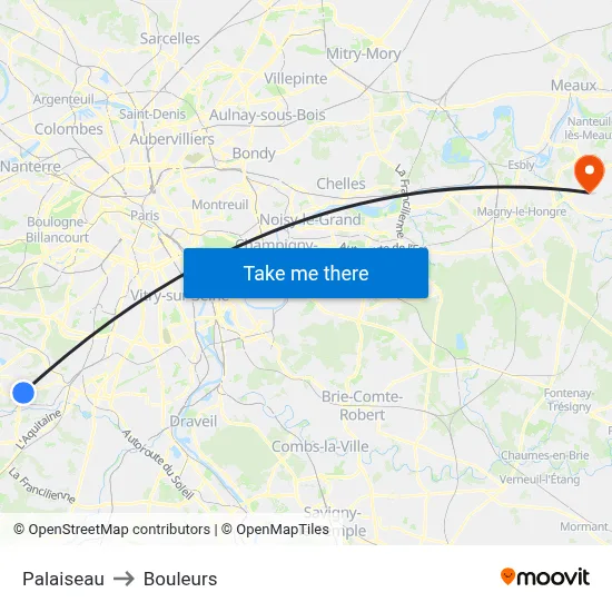 Palaiseau to Bouleurs map