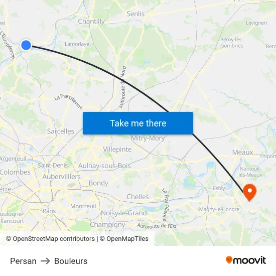 Persan to Bouleurs map