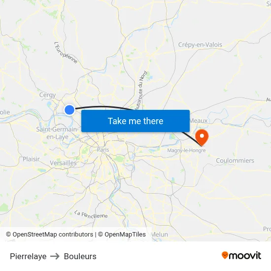 Pierrelaye to Bouleurs map