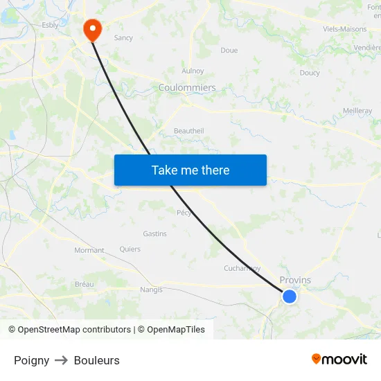 Poigny to Bouleurs map