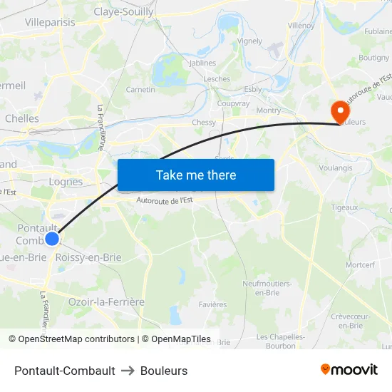 Pontault-Combault to Bouleurs map
