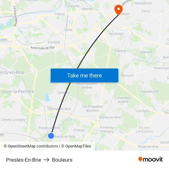Presles-En-Brie to Bouleurs map