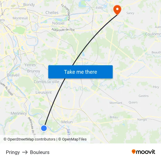 Pringy to Bouleurs map