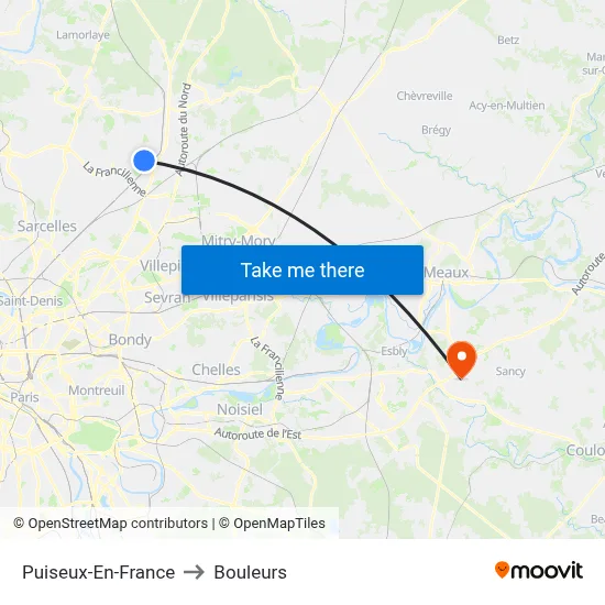 Puiseux-En-France to Bouleurs map