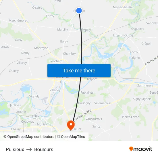 Puisieux to Bouleurs map