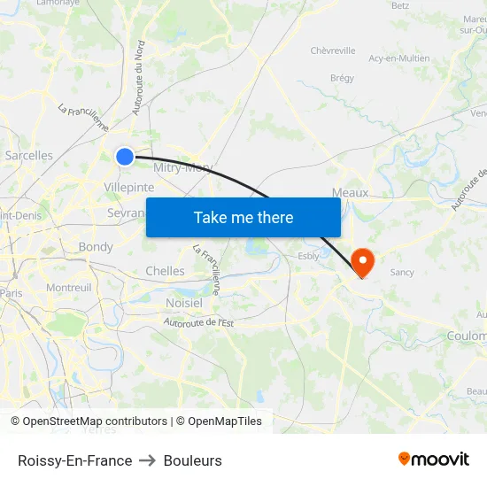 Roissy-En-France to Bouleurs map
