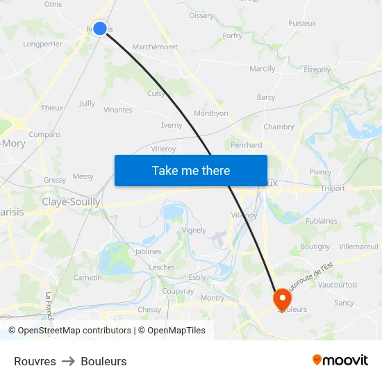 Rouvres to Bouleurs map