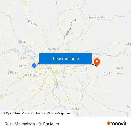Rueil-Malmaison to Bouleurs map