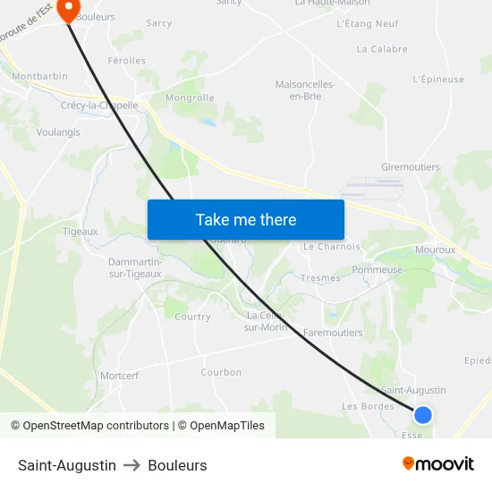 Saint-Augustin to Bouleurs map