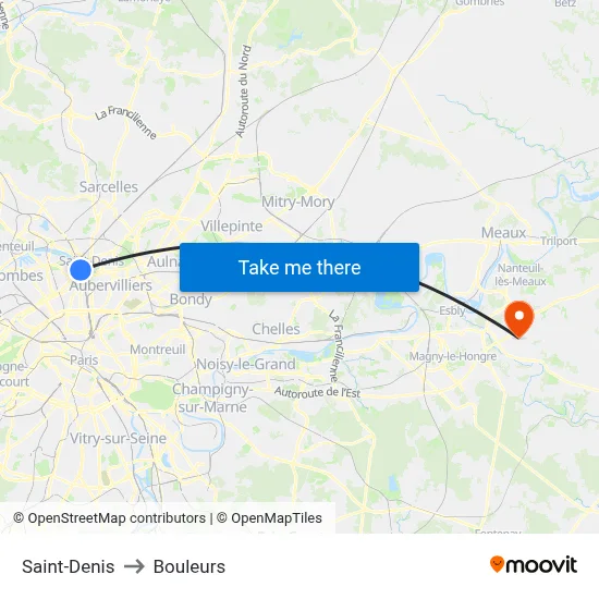 Saint-Denis to Bouleurs map