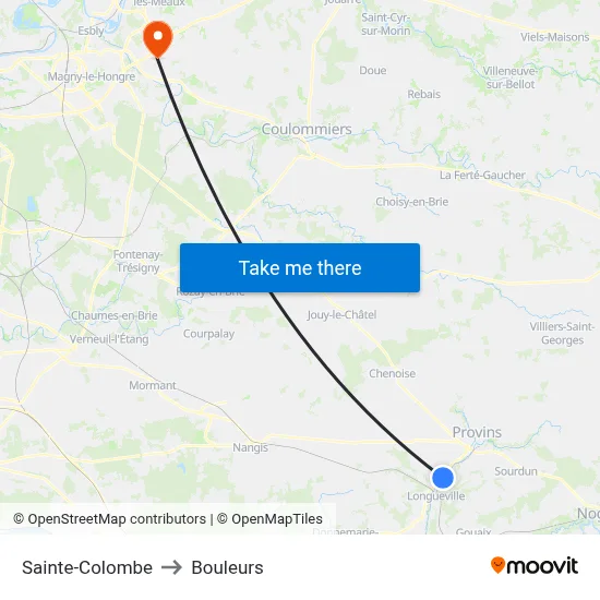 Sainte-Colombe to Bouleurs map
