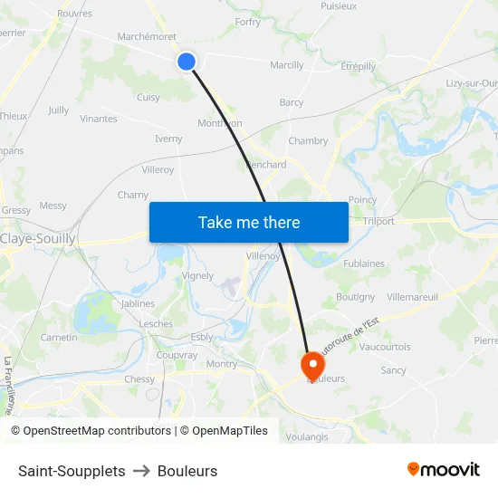 Saint-Soupplets to Bouleurs map