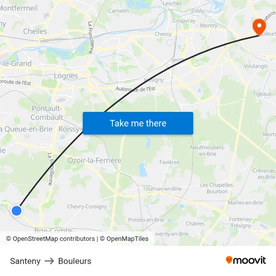 Santeny to Bouleurs map