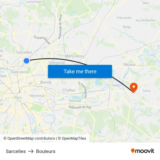 Sarcelles to Bouleurs map