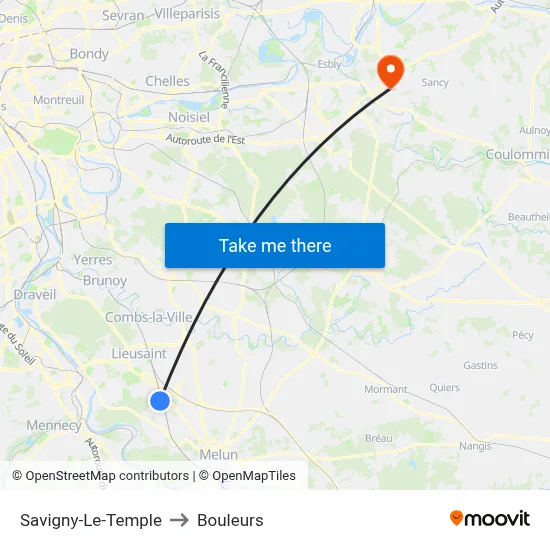 Savigny-Le-Temple to Bouleurs map