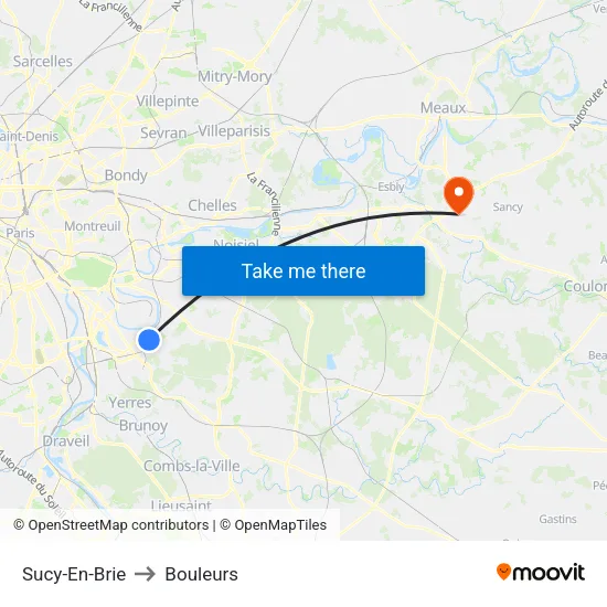 Sucy-En-Brie to Bouleurs map