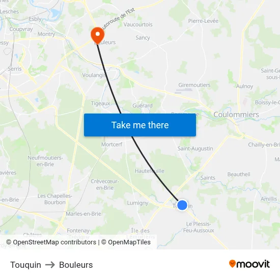 Touquin to Bouleurs map