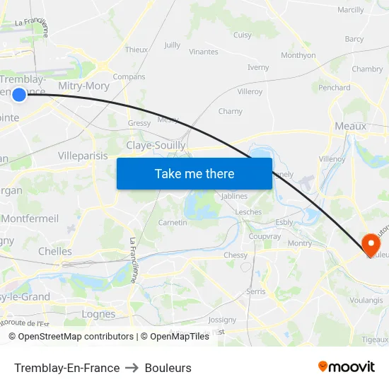 Tremblay-En-France to Bouleurs map