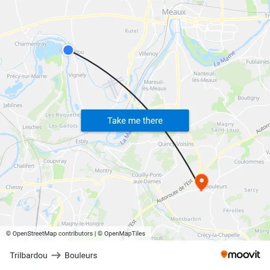 Trilbardou to Bouleurs map