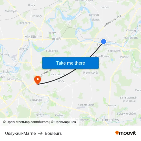 Ussy-Sur-Marne to Bouleurs map
